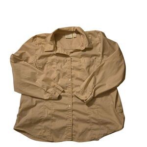 Chico's Size 3, Large Button Down Cotton/Nylon/Spandex Lightweight Neutral